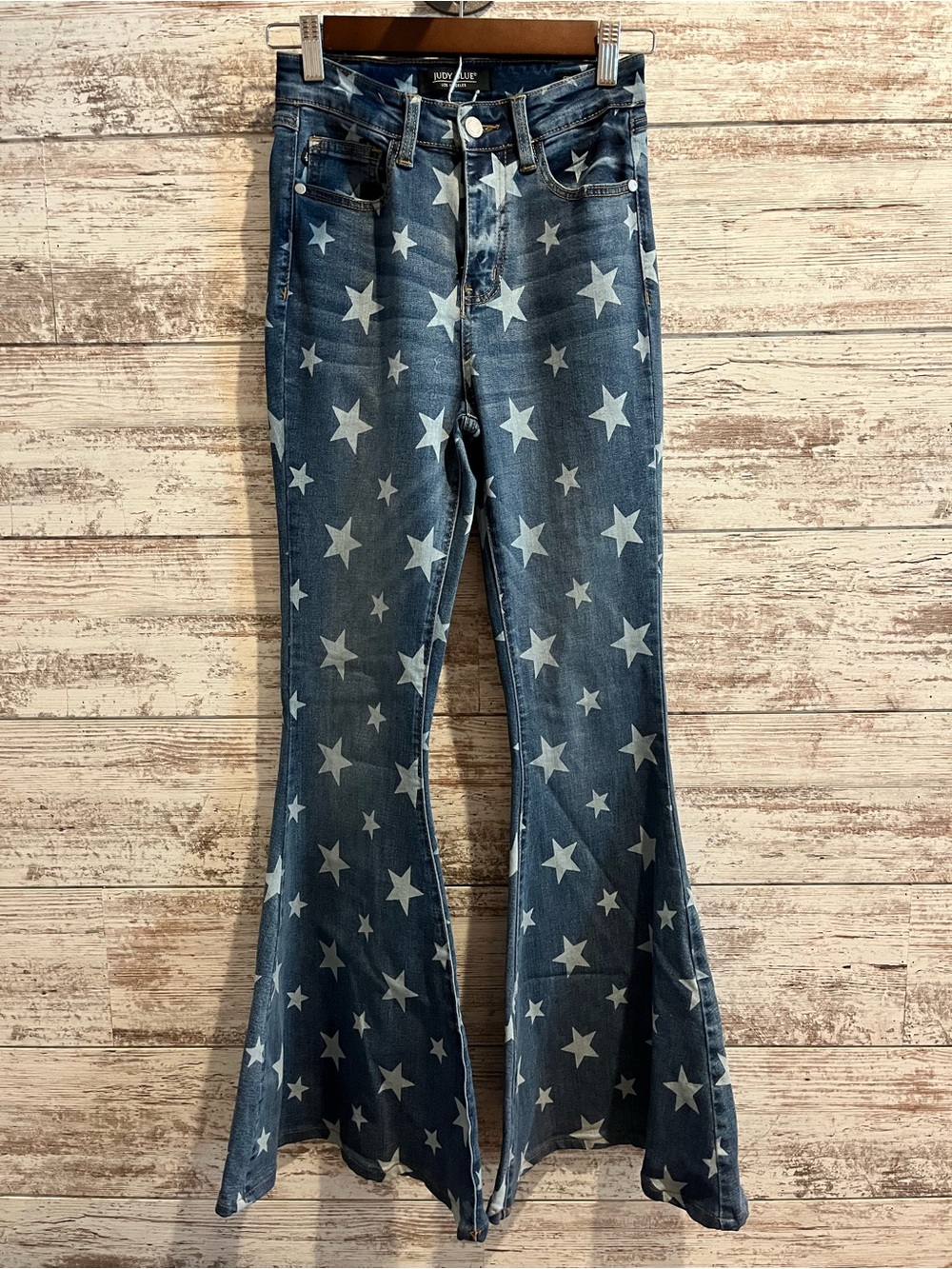 Judy Blue Blue Star-Print Wide Leg Jeans